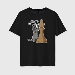 Женская футболка оверсайз Кот Джексон и шахматный король