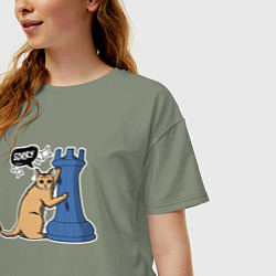 Футболка оверсайз женская Кот Басимус и шахматная ладья, цвет: авокадо — фото 2