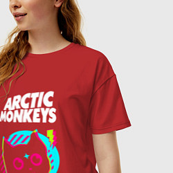 Футболка оверсайз женская Arctic Monkeys rock star cat, цвет: красный — фото 2