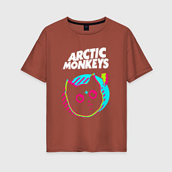 Футболка оверсайз женская Arctic Monkeys rock star cat, цвет: кирпичный
