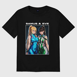 Футболка оверсайз женская Самус Аран и Ева, цвет: черный