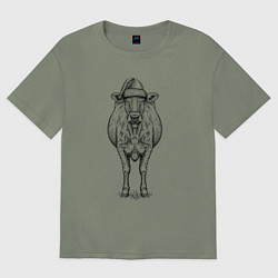 Женская футболка оверсайз Новогодняя корова анфас