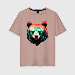 Женская футболка оверсайз Голова медведя на фоне леса