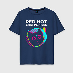 Женская футболка оверсайз Red Hot Chili Peppers rock star cat