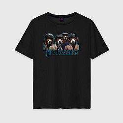 Футболка оверсайз женская Beatles beagles, цвет: черный