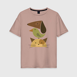 Женская футболка оверсайз Собака птица кошка