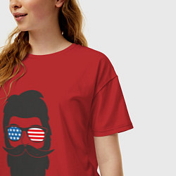 Футболка оверсайз женская Американец с усами и бородой, цвет: красный — фото 2