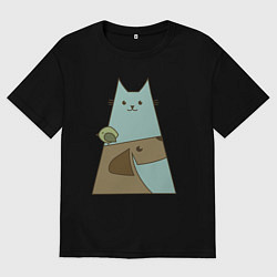 Футболка оверсайз женская Собачка птичка кошечка, цвет: черный