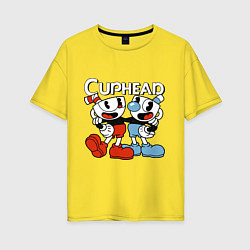 Футболка оверсайз женская Cuphead and Mugman, цвет: желтый