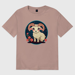 Женская футболка оверсайз Барашек знак зодиака Овен на фоне цветов