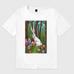 Женская футболка оверсайз Пасхальный кроль в лесу