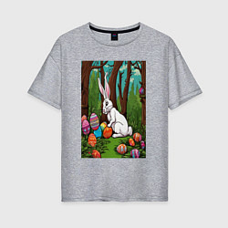 Женская футболка оверсайз Пасхальный кроль в лесу