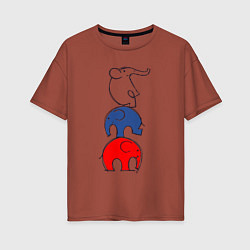 Женская футболка оверсайз Пирамида из слонов
