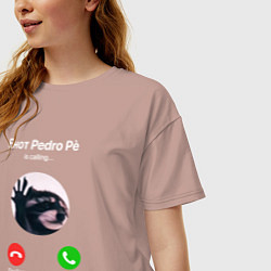 Футболка оверсайз женская Енот pedro pe is calling мем, цвет: пыльно-розовый — фото 2