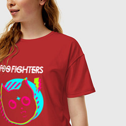 Футболка оверсайз женская Foo Fighters rock star cat, цвет: красный — фото 2