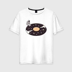 Женская футболка оверсайз Космонавт музыкальная пластинка