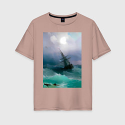 Женская футболка оверсайз Корабль среди бурного моря