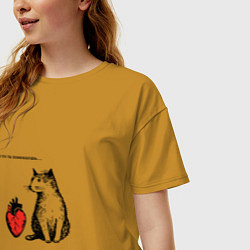 Футболка оверсайз женская Кот и сердце с надписью - что ты понимаешь, цвет: горчичный — фото 2