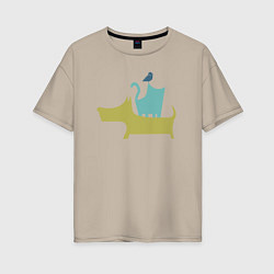 Женская футболка оверсайз Bird dog cat