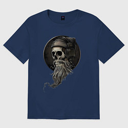 Женская футболка оверсайз Череп в наушниках с бородой