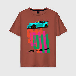 Женская футболка оверсайз Порше 911 спортивный немецкий автомобиль