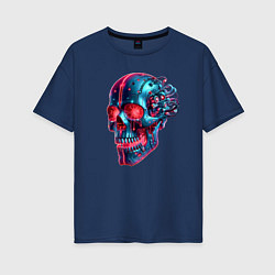 Женская футболка оверсайз Metal cyber skull - ai art