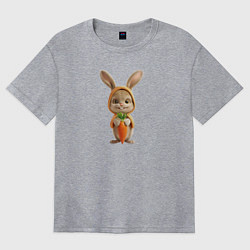 Женская футболка оверсайз Веселый заяц - кролик с морковкой