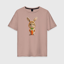 Женская футболка оверсайз Веселый заяц - кролик с морковкой