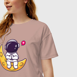 Футболка оверсайз женская Луна и астронавт, цвет: пыльно-розовый — фото 2