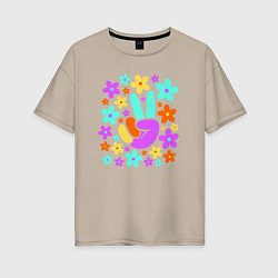 Футболка оверсайз женская Flower peace, цвет: миндальный