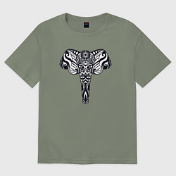 Футболка оверсайз женская Ethnic elephant, цвет: авокадо