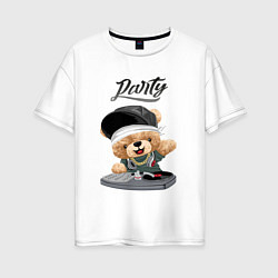 Женская футболка оверсайз Плюшевый медвежонок диджей