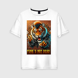 Женская футболка оверсайз Punks not dead - motto tiger