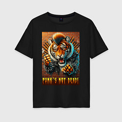 Футболка оверсайз женская Punks not dead - motto tiger, цвет: черный