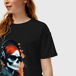 Футболка оверсайз женская Grunge redhead girl skull, цвет: черный — фото 2