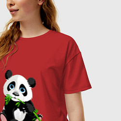 Футболка оверсайз женская Панда кушает тростник, цвет: красный — фото 2
