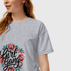 Футболка оверсайз женская Girl Gang с розами, цвет: меланж — фото 2