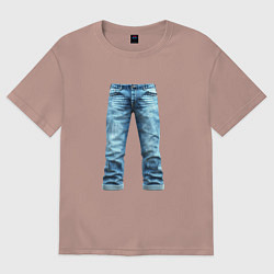 Футболка оверсайз женская Джинсы штаны jeans, цвет: пыльно-розовый
