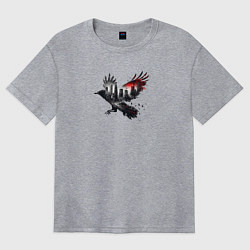 Футболка оверсайз женская Черный ворон и город эффект двойной экспозиции, цвет: меланж