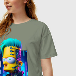 Футболка оверсайз женская Кибер Барт - нейросеть фантазия, цвет: авокадо — фото 2