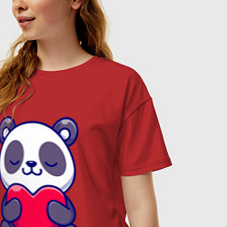 Футболка оверсайз женская Панда и сердечко, цвет: красный — фото 2