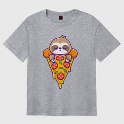 Женская футболка оверсайз Ленивец в пицце