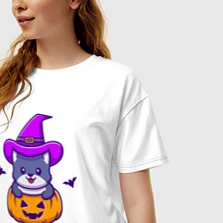 Футболка оверсайз женская Kitty halloween, цвет: белый — фото 2