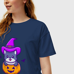 Футболка оверсайз женская Kitty halloween, цвет: тёмно-синий — фото 2