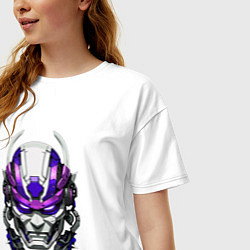 Футболка оверсайз женская Фиолетовый киберпанк самурай, цвет: белый — фото 2