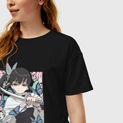 Футболка оверсайз женская Клинок рассекающий демонов Канао Цуюри квадрат, цвет: черный — фото 2