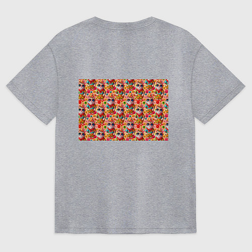 Женская футболка оверсайз Коты и летний вайб паттерн / Меланж – фото 2