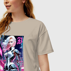 Футболка оверсайз женская Pretty Barbie blond - cyberpunk ai art, цвет: миндальный — фото 2