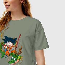 Футболка оверсайз женская Драконий жемчуг Гоку Сон, цвет: авокадо — фото 2