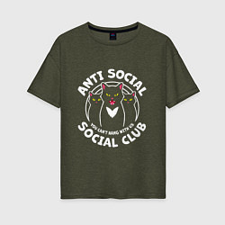 Футболка оверсайз женская Antisocial cats, цвет: меланж-хаки
